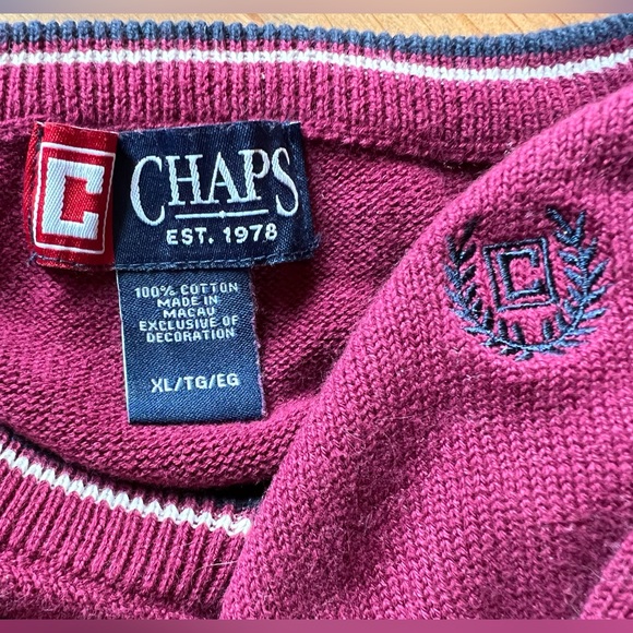 Chaps Sweater V Neck Embroidery Dark Academia - Picture 5 of 5